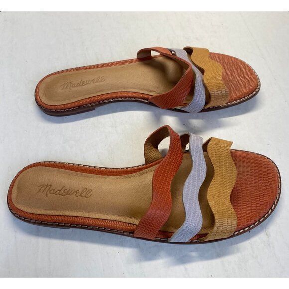 Madewell Slide Flat Sandal Embossed Leather Triple Straps Size 7.5,Comfort - Picture 3 of 12